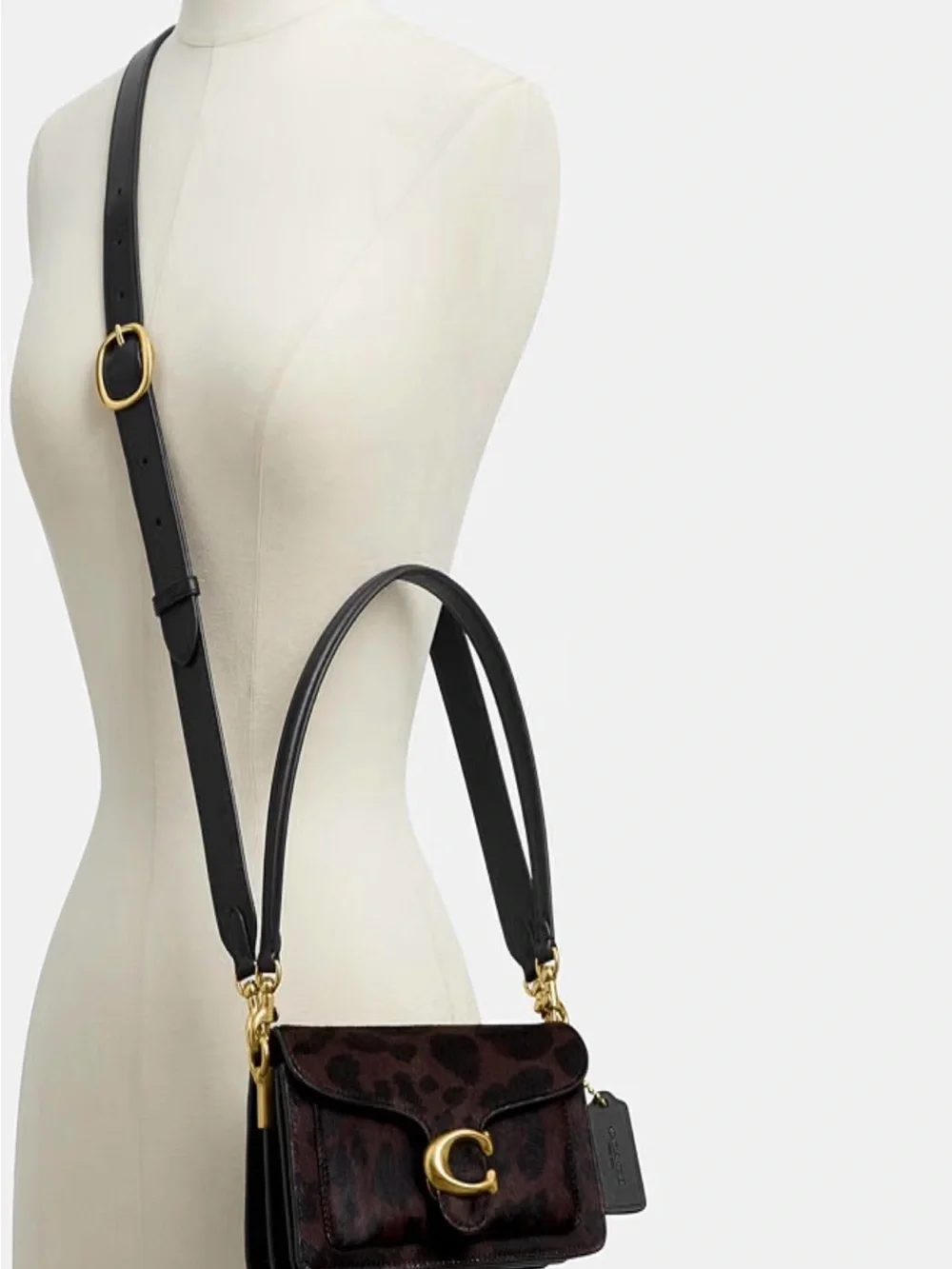 Coach Leopard-Print Shoulder Bag in Brown and Black with Gold Hardware
